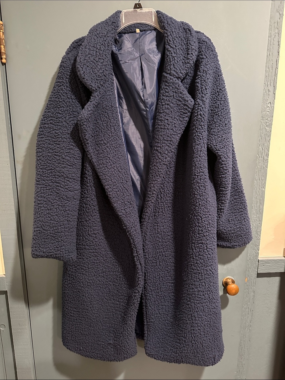 Source Unknown Navy Teddy Coat - Plush Open Front